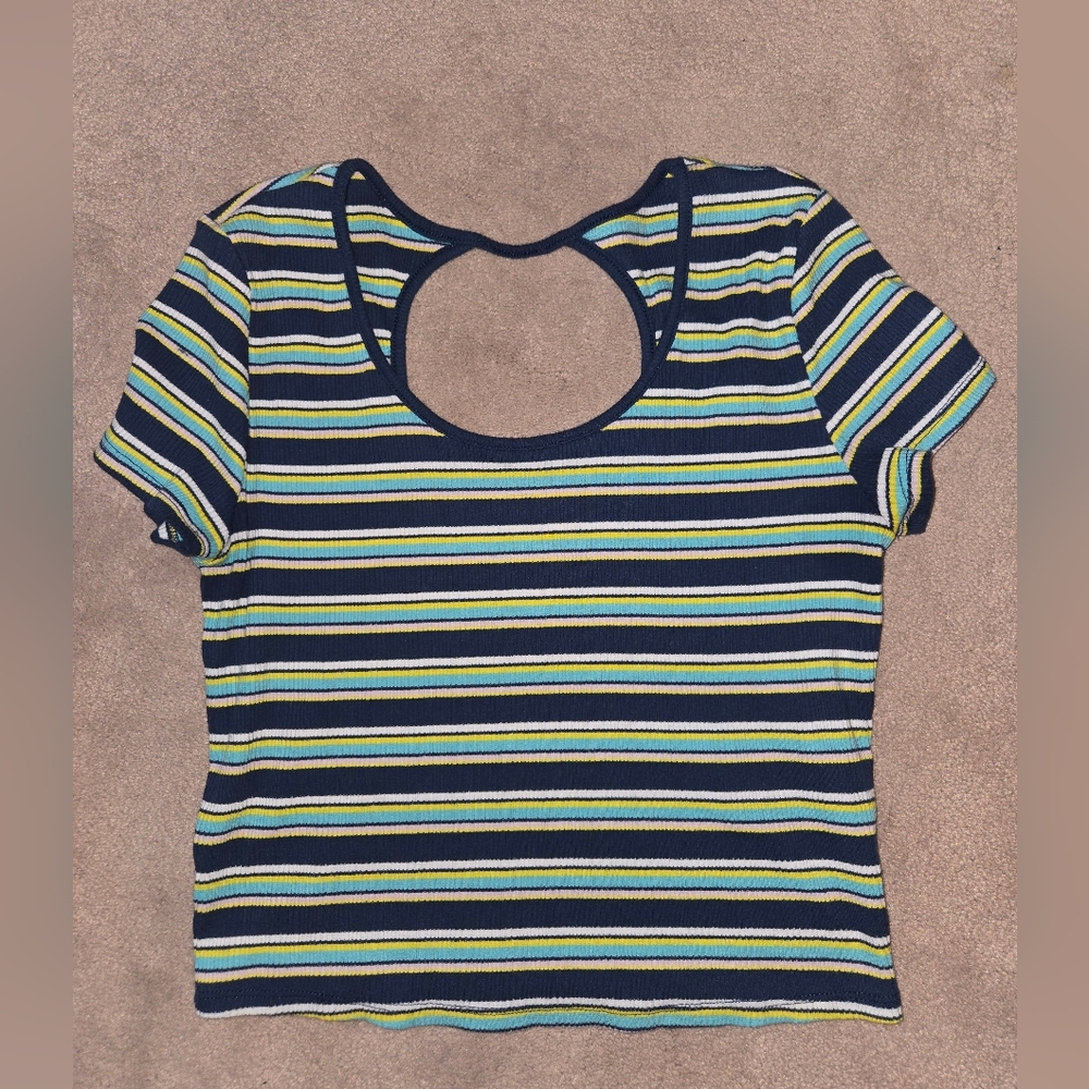 SO Navy and Yellow Striped Short Sleeve Tee
